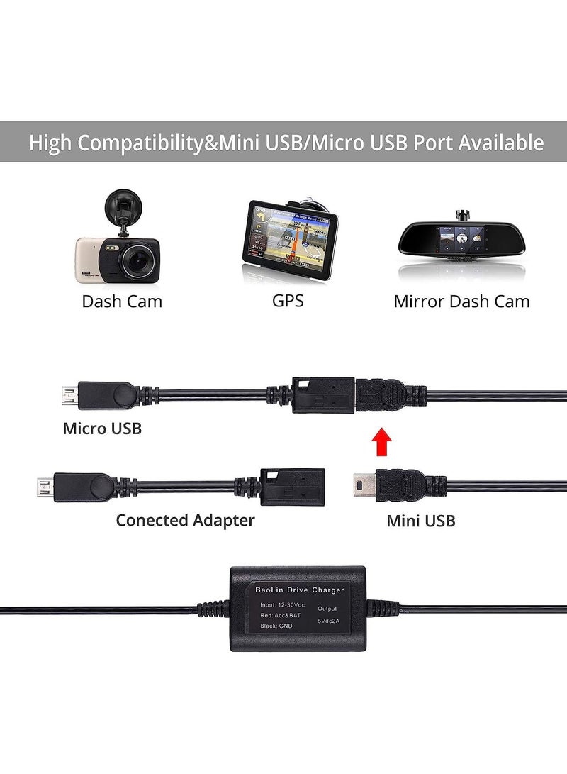 10ft Hard Wire Kit for Dash Cam with Mini/Micro/Micro2 Fuse 12V-24V to 5V Dash Cam Hardwire Kit - Image 4